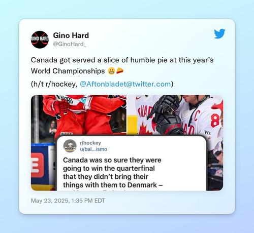 Canada got served a slice of humble pie at this year’s World Championships 😬🥧

(h/t r/hockey, @Aftonbladet) https://t.co/kCgatFDJj5