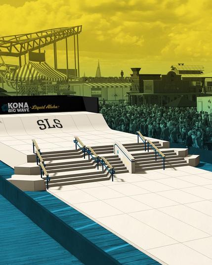 Render of the SLS Santa Monica course featuring staircases and handrails