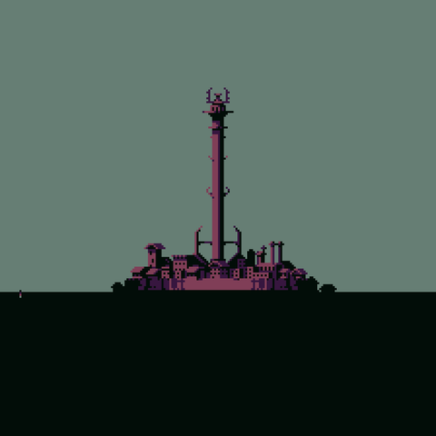 Image of a town with a huge tall evil looking tower at the center of it (supposed to be the locus point of sorts)