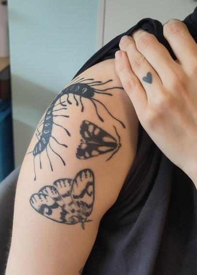 Insect tattoo collection on shoulder