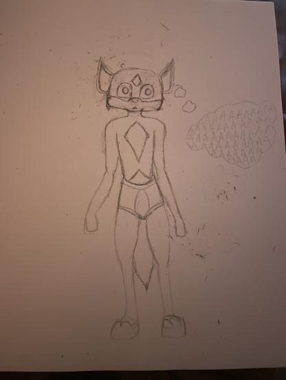 cartoon anthro wolf with diamond shaped fur patches on head and chest wearing underwear with a thought bubble that says AAAAAAAAA