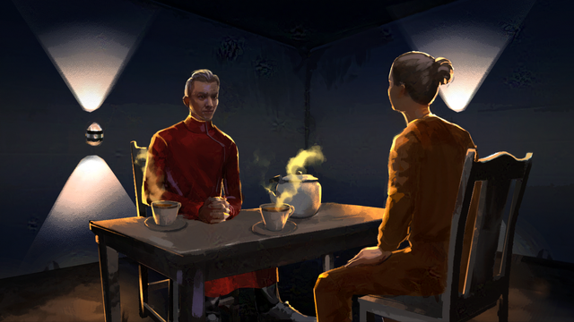 Image by teddy09.

Yiu Quon interrogates the captured Aleph Corporation fleet leader Admiral Amelia Bennett.

Despite being secured temporarily in a judiciary cell, Yiu Quon has some questions he wishes to ask her that he wants answered without the oversight of intelligence.

They are sat at a table in an interview room with a pot of tea between them. Yiu Quon is there to ask some hard questions, but he sees no reason to be uncivil.

Amelia, still bruised and battered from her capture, sits warily across from him, appreciating his civility, but also quite aware that her future is set to include a much more brutal interrogation by the intelligence division.