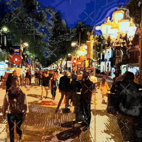 Barcelona digital edited street photography, made with the GNU Image Manipulation Program + Corvo's Painting 5 + Grid BW Color (G'MIC-Qt).