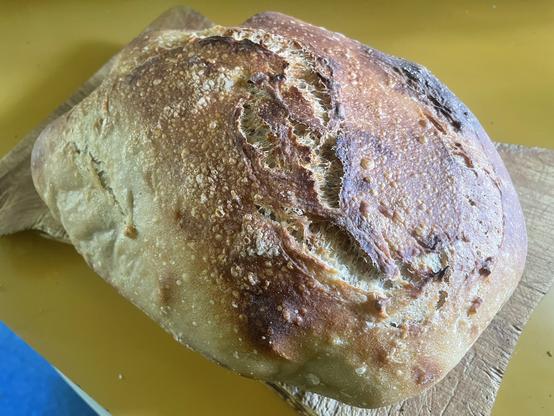 A fresh loaf of sourdough bread.