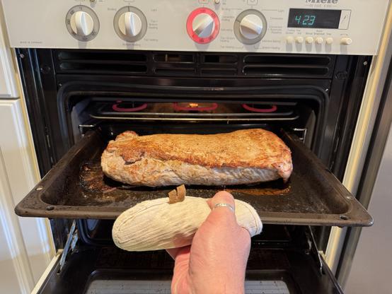 Roast has got a nice crisp on the outside, ready for low and slow. Plenty of fond for a pan sauce later