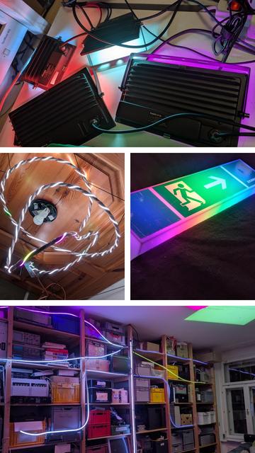 collage of LED installations in r3. Some of them can only be found during the party.