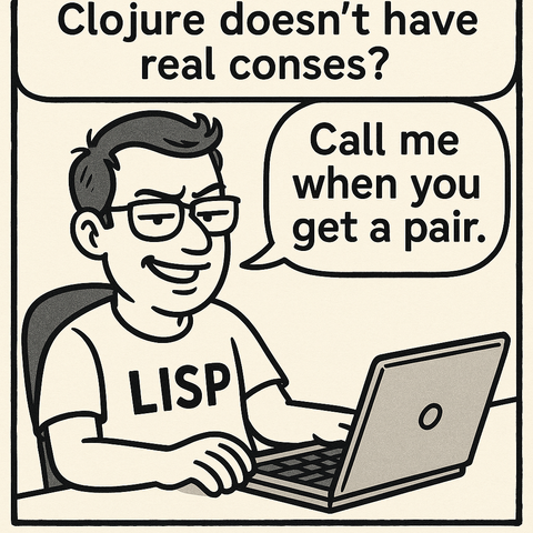 Clojure doesn't have real conses? Call me when you get a pair.