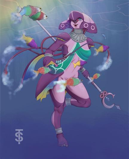 Jelena (Zora oc) taking a splash. A small school of rainbow fish.