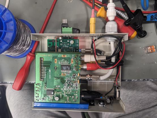 Homemade electronics inside the case of an old parallel switch