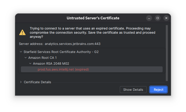 Intellij let a certificate expire