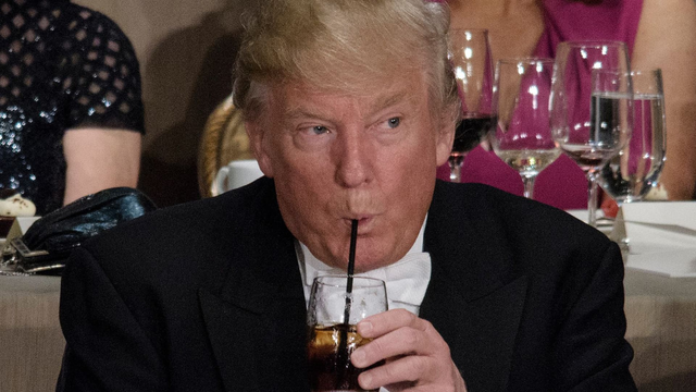 Trump drinking from straw