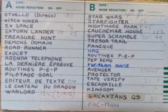 tape containing list of many program names