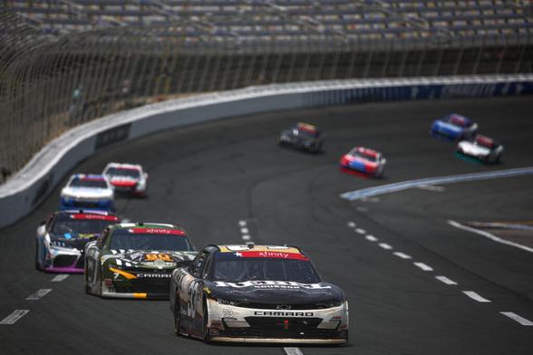CONCORD, NORTH CAROLINA - MAY 25: Kyle Busch, driver of the #33 BetMGM/Rebel Bourbon Chevrolet, leads the field during the NASCAR Xfinity Series BetMGM 300 at Charlotte Motor Speedway on May 25, 2024 in Concord, North Carolina. (Photo by Jared C. Tilton/Getty Images)