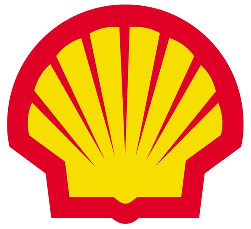 Das Bild zeigt das Logo von Shell, das eine stilisierte Muschel darstellt. Die Muschel ist in gelb mit einem roten Hintergrund gestaltet und hat eine abgerundete Form mit strahlenförmigen Segmenten.