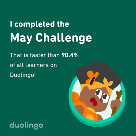 A Duolingo badge for completing the May challenge.