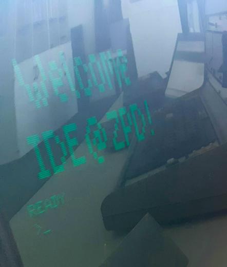 TRS-80 Model 1 computer says “Welcome IDE @ ZPD“
