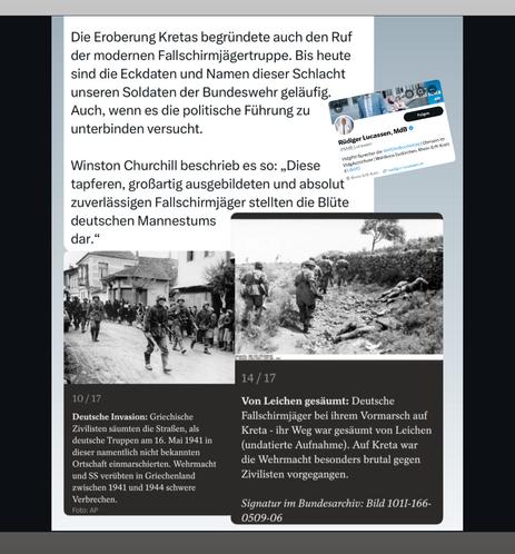 Verfälschtes Churchill Zitat vom MdB, darunter Dokumentation von massakern an der Zivilbevölkerung durch SS und Wehrmacht in Kreta
