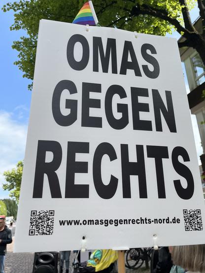Demoschild mit der Aufschrift „Omas gegen Rechts“