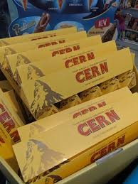 Photo by FQxl Physics on twitter, showing Cern branded toblerone, with kerning that reads "CER N"