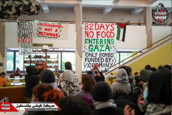 Student activity at the University of Arts and Technology in #Berlin in support of the #Palestinian cause and in rejection of the ongoing #war of #extermination and #starvation in #Gaza.
