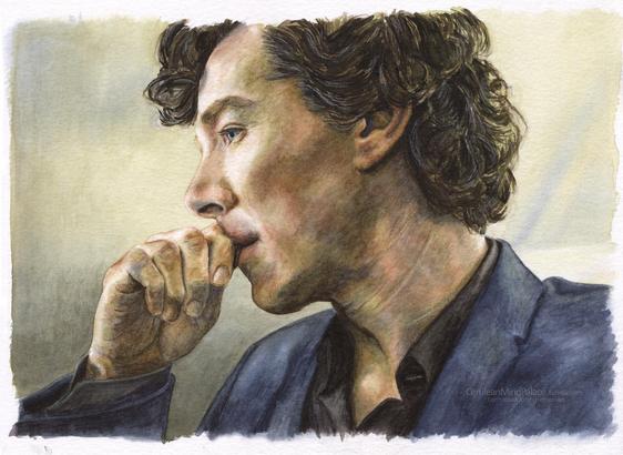 Sherlock looking vulnerable, screenshot painting from His Last Vow