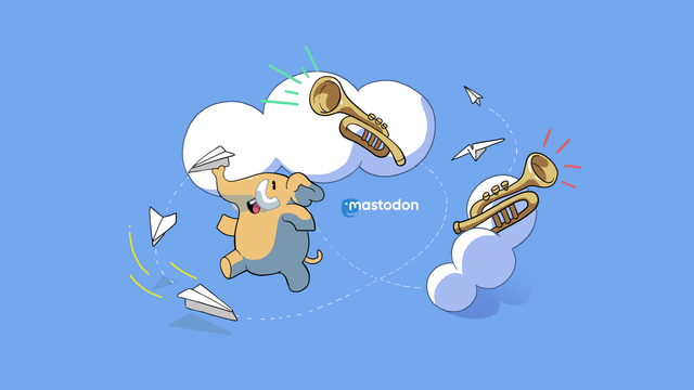 Un mastodon envoie des avions de papier dans le ciel bleu alors que deux trompettes pouettent.