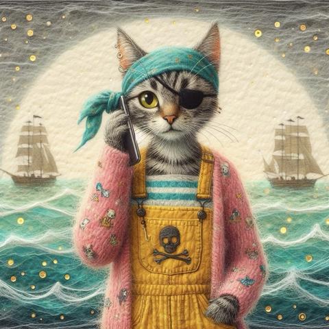 KI-Bild (DALL•E3):

Das Katz in gelber Latzhose, rosa Strickjacke und mit türkisem Piratinnen-Kopftuch. Katz steht am Ufer, im Hintergrund die beiden Segelschiffe. Und sie telefoniert mit ihrem Smartphone… Sie vermisst ihre Kaffeevorhersage. *Maunzmiau*