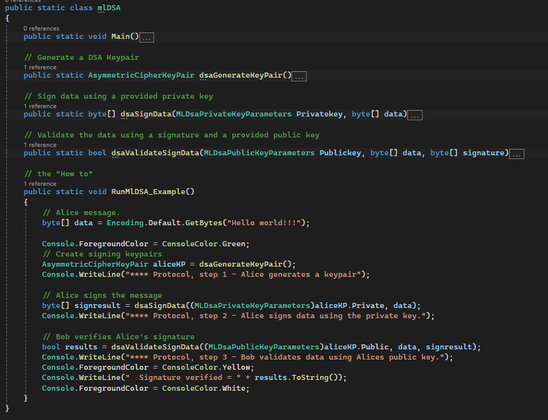 MLDSA with "howto" code shown clearly.