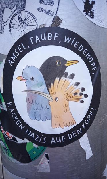 Sticker Amsel, Taube, Wiedehopf, kacken Nazis auf den Kopf!