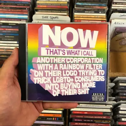 An album cover embellished with a pride rainbow
