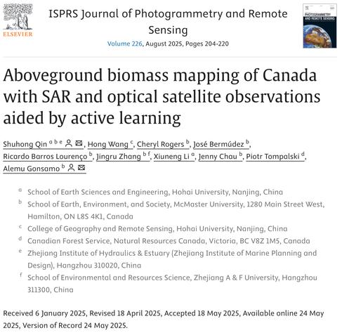 Aboveground biomass mapping of Canada with SAR and optical satellite observations aided by active learning


Shuhong Qin,  Hong Wang , Cheryl Rogers, José Bermúdez, Ricardo Barros Lourenço, Jingru Zhang, Xiuneng Li, Jenny Chau , Piotr Tompalski, Alemu Gonsamo