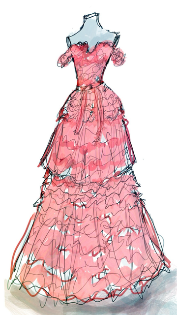 Headless, armless mannequin in a pink sleeveless gown.