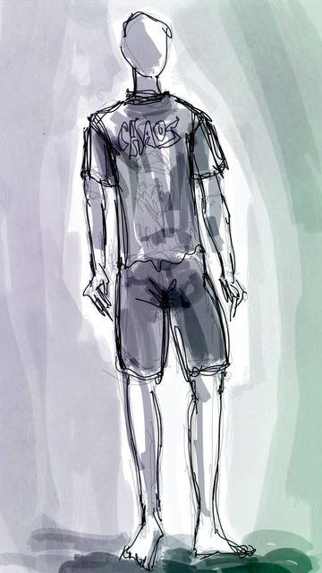 A young man mannequin in t-shirt and shorts.