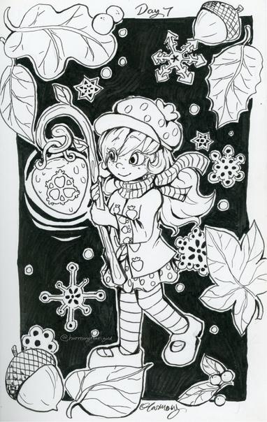 Art of Strawberry Shortcake holding a lantern, in a autumn/winter theme.