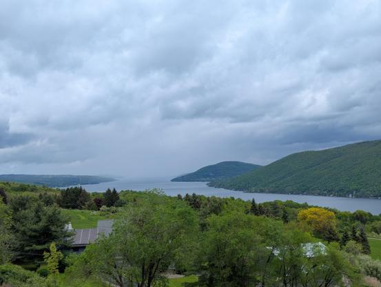 Canandaigua Lake in the NY Finger Lakes region in a cloudy and rainy day.