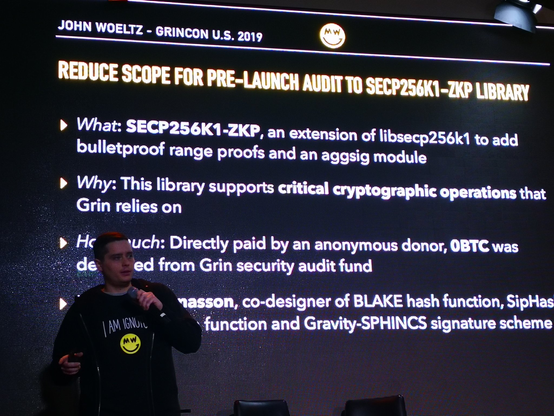 John Woeltz presenting about an audit of some zero knowledge proof code in 2019