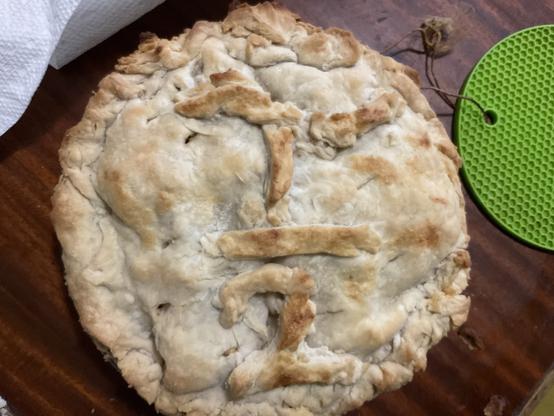 One apple pie with a slightly messy τ/2