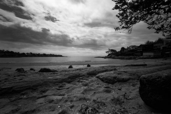 Beach and ocean in Gonzales Bay Victoria BC photo shot with Zero Image pinhole camera on Acros100