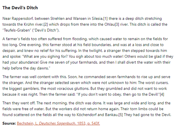German folk tale "The Devil’s Ditch". Drop me a line if you want a machine-readable transcript!