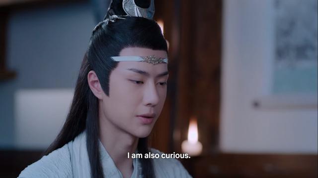 Focus in on Lan Wangji responding to an out of frame Wei Wuxian with eyes downcast:

I am also curious.