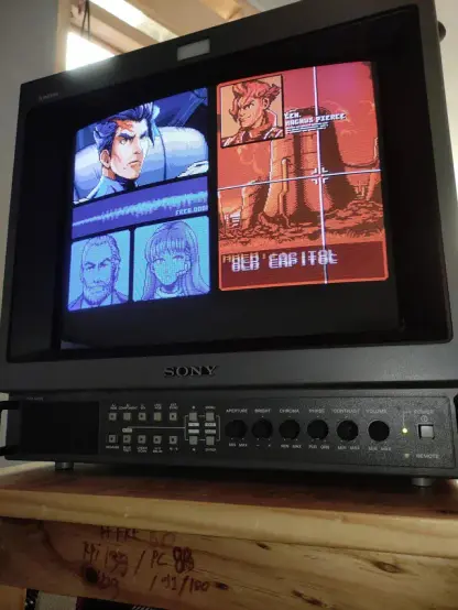 A Sony BVM monitor displaying Steel Assault. Image originally from https://www.reddit.com/r/crtgaming/comments/pxkkqj/steel_assault_steam_version_crt_emudriver_it/