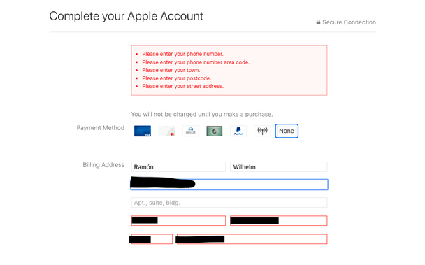 Complete your Apple Account Screen