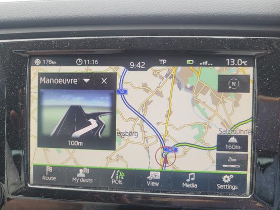 Navigation directing to turn off to the Motorway  A143 from the A14