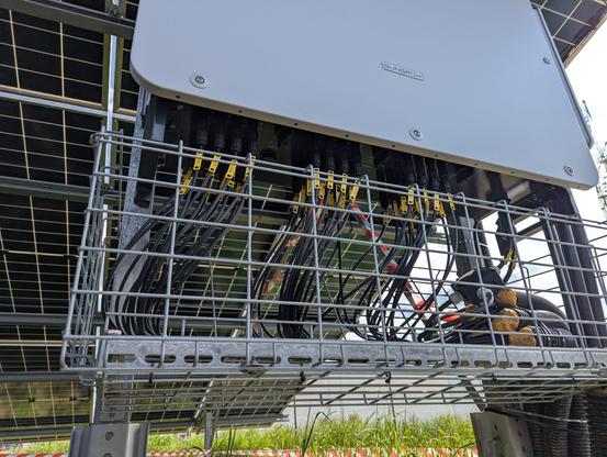 Lot's of cables from the individual panel strings are fed into the inverter