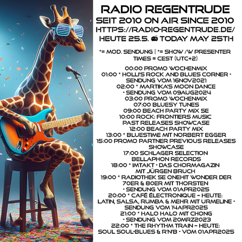 🇩🇪 Plakat mit den heutigen Radiosendungen. Bild (ohne Text): Pixabay, kein Bildquellennachweis erforderlich.

🇬🇧 Poster with details of today's radio shows. Image (without text): Pixabay, no image creds needed.