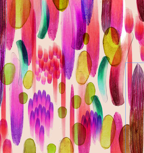 Illustration abstraite bulles d'encre, roses et vertes.