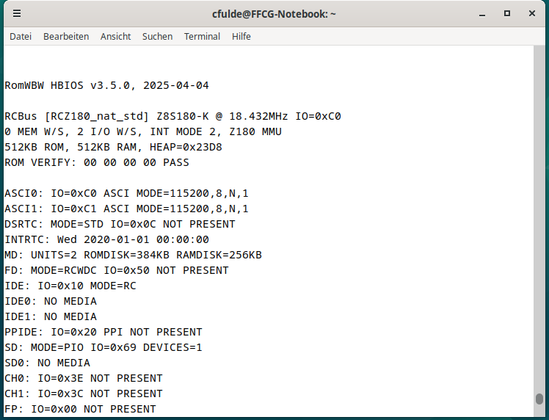 #RomWBW boot message started from eeprom