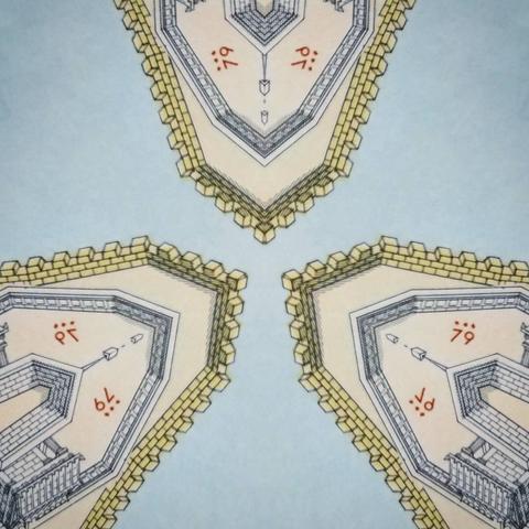 Kaleidoscopic view of an architectural drawing of a Greek monument