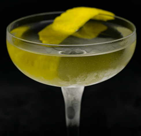 The cocktail itself in a chilled coupe and garnish with a lemon twist