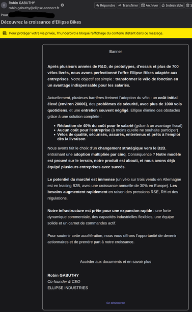 Message de l'email de phishing sous Thunderbird
